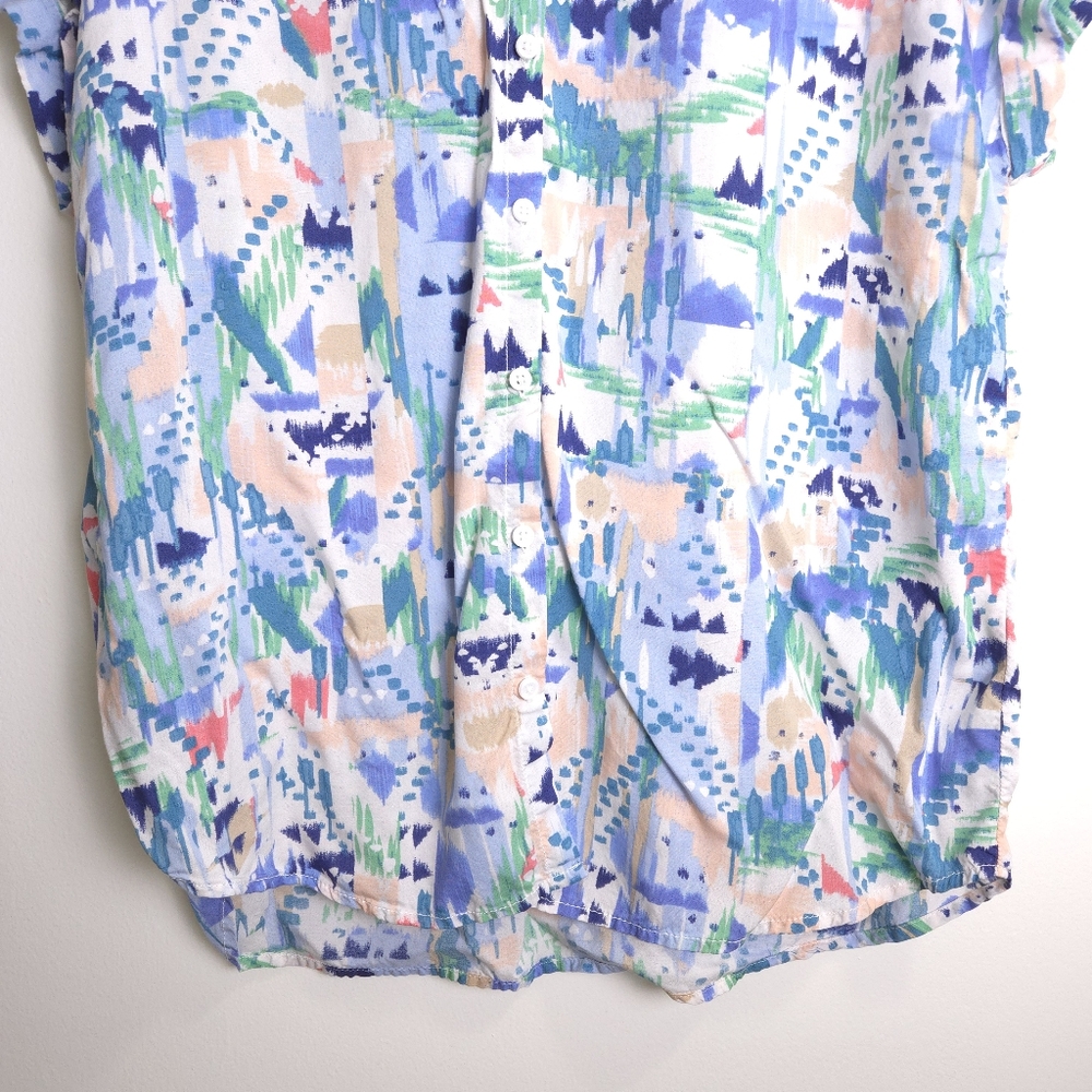 BEACHLUNCHLOUNGE Geometric Multicolor Short Sleeve Blouse Top XL - Picture 3 of 9